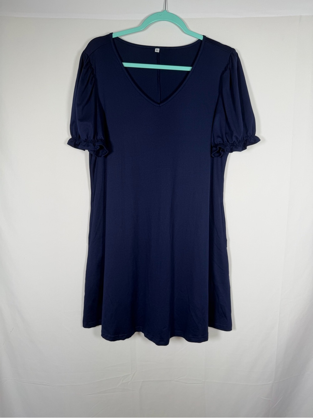 Navy‎ V-Neck Puff Sleeve Dress
